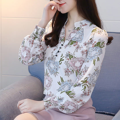 V-neck Floral Blouse Fashion Western Style Blouse