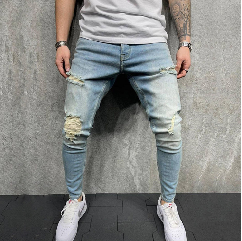 Fashion Light Blue Ripped Slim Fit Jeans