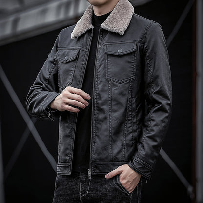 Lapel Youth Warm Fur All-in-One Leather Jacket