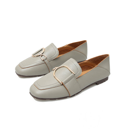 Shallow Mouth Flat British Style Small Leather Shoes Square Toe Soft Sole