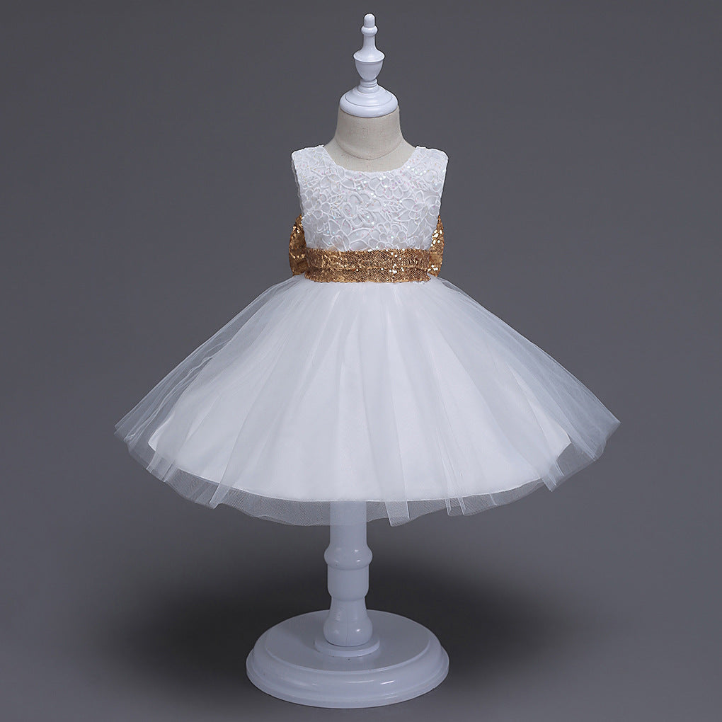 The summer and sequins big bow skirts and sleeveless dress baby child lace princess skirt dress