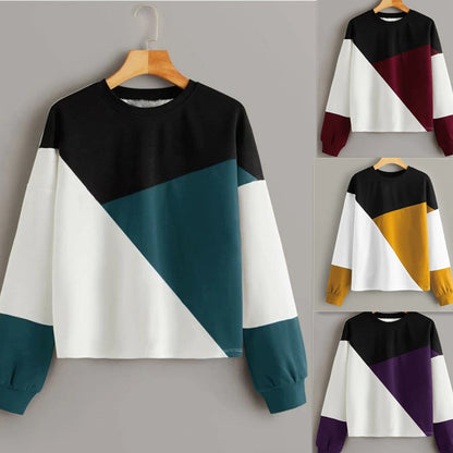 Patchwork round neck pullover sweater