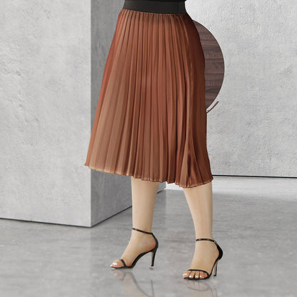 Light solid mid length pleated skirt