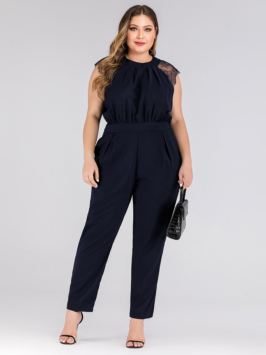 Plus size women's lace jumpsuit trousers