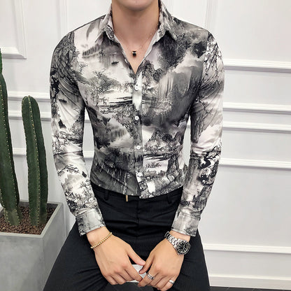 Men's long-sleeved floral shirt