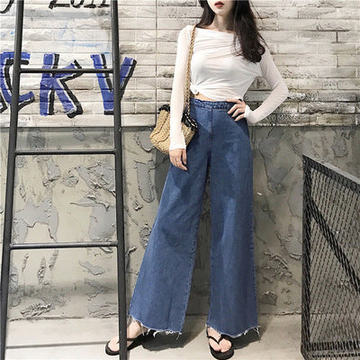 In the autumn of 2021 New Retro side zipper slim waisted wide leg pants loose slim casual jeans women