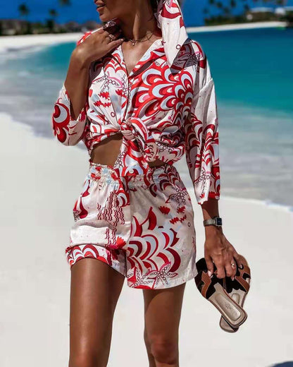 Printed Long-sleeved Shirt Shorts