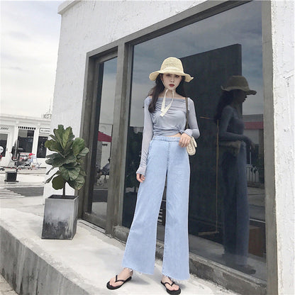 In the autumn of 2021 New Retro side zipper slim waisted wide leg pants loose slim casual jeans women