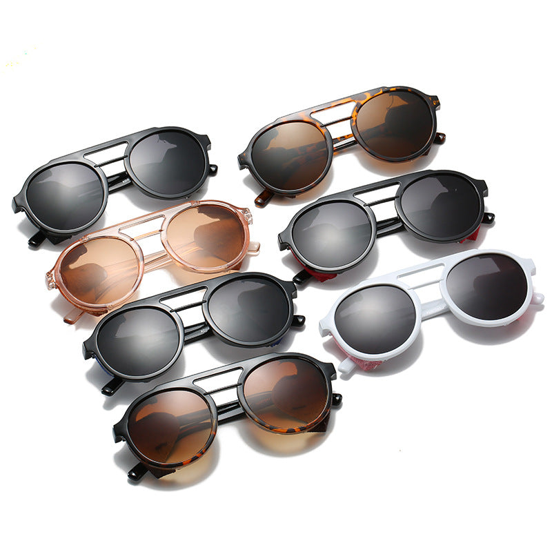 Retro round frame double beam sunglasses