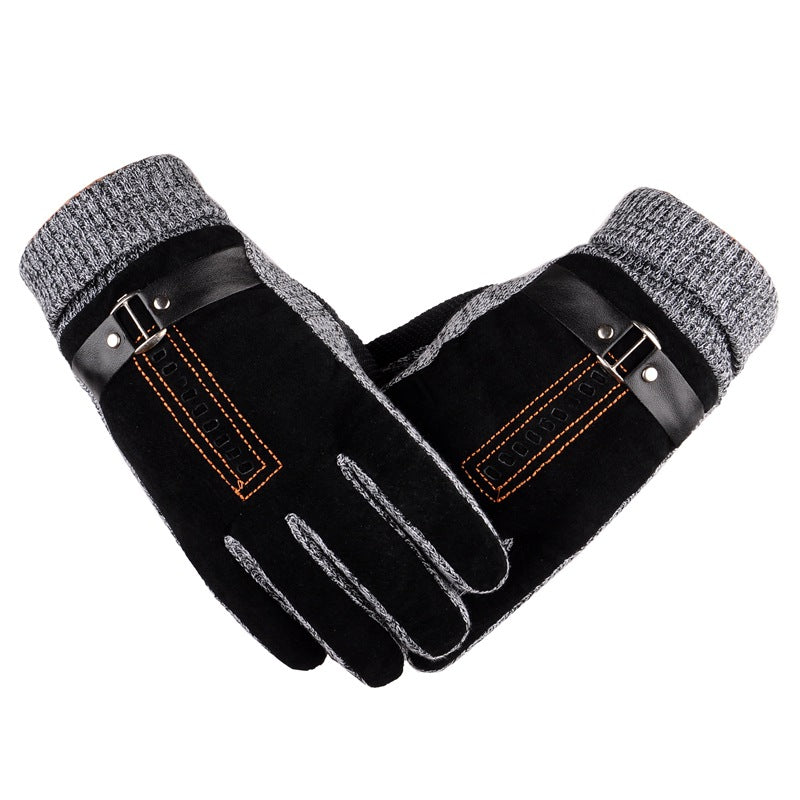 Mens Pigskin Gloves Winter Skiing Outdoor Riding Warmth Thickened Non Slip