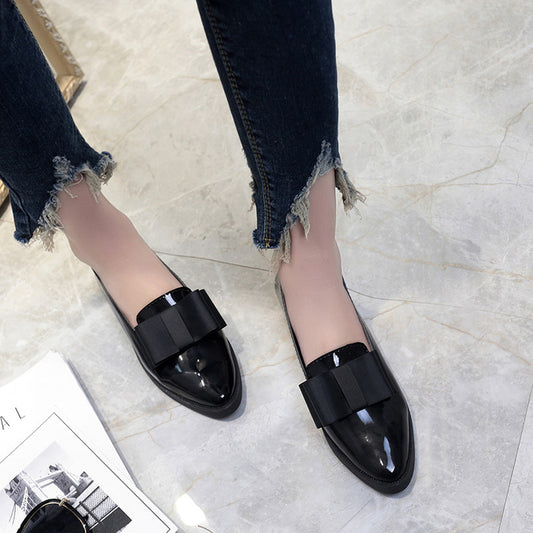 Women Flats Bowtie Loafers Shoes Women Ballet Flats Pointed Toe Shoes Patent Leather Elegant Low Heels On Flat Shoes Woman