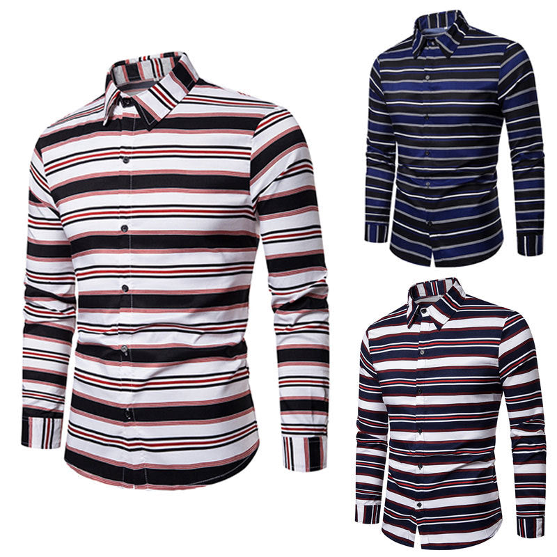 Men's Slim Casual Long Sleeved Striped Shirt