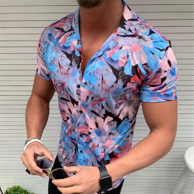 Printed beach style suit neck with short sleeves