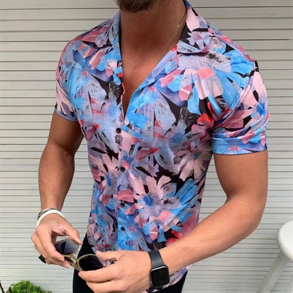 Printed beach style suit neck with short sleeves