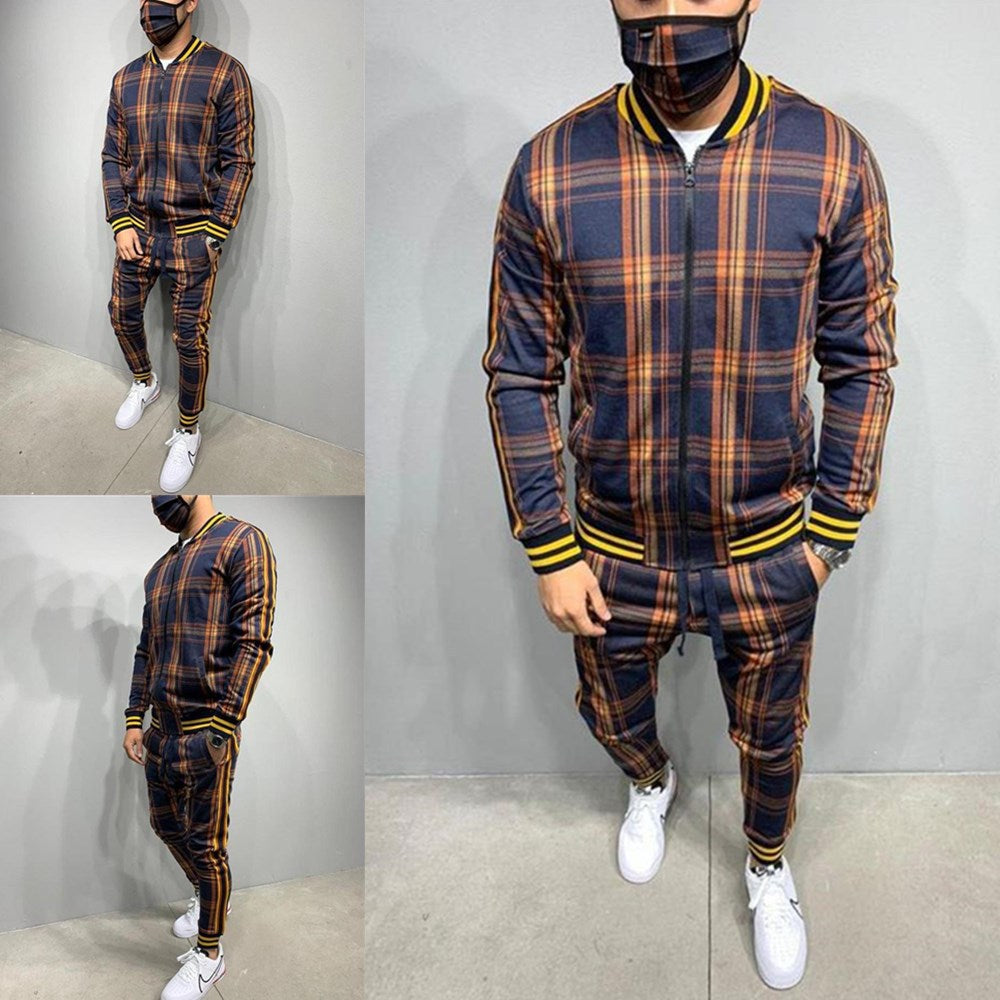 Trendy Fashion Men's Casual Striped Plaid Suit