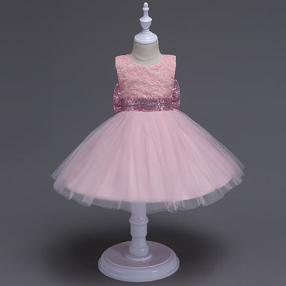 The summer and sequins big bow skirts and sleeveless dress baby child lace princess skirt dress