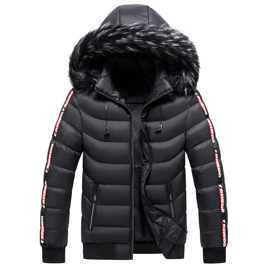 Men's fur collar padded striped coat