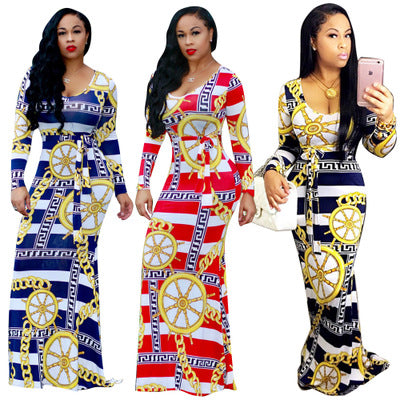 Digital Printed Round Neck Long Sleeve Dress