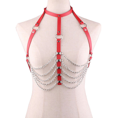 Leather collar body chain wild chest chain