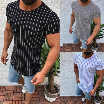 Striped round neck short sleeve men