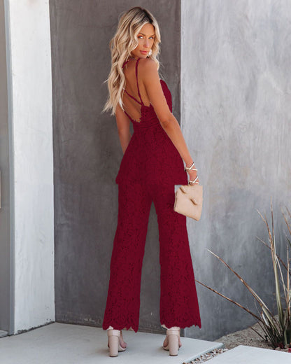 Summer Sexy Temperament Women's Lace Jumpsuit Mid-Waist Casual Pants