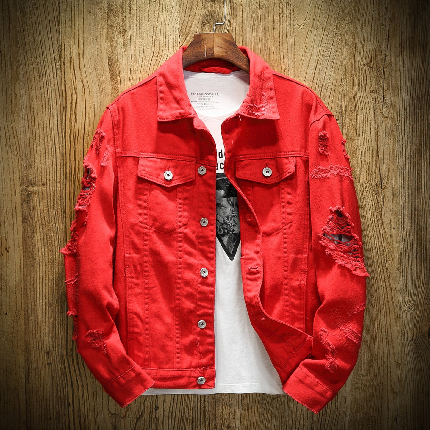 Men's hole jacket loose denim cotton jacket