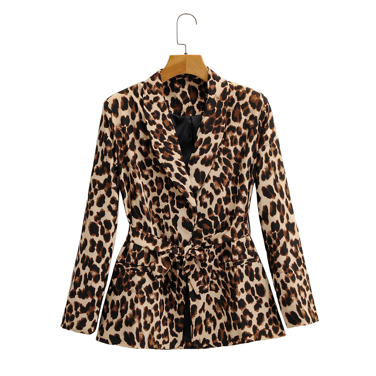 Women's leopard print suit jacket with belt