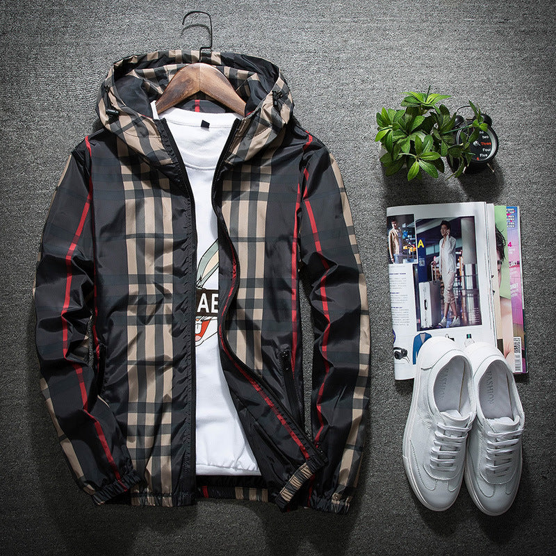 Plaid jacket hooded slim jacket