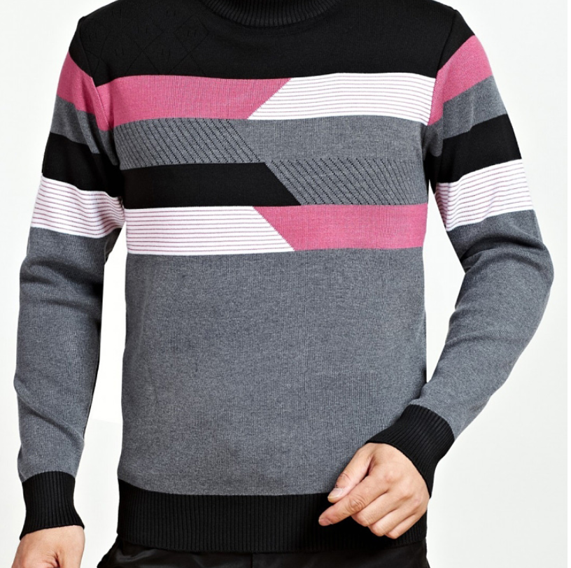 Thickened Warm Men's Long Sleeve T-shirt Stripe Knitted Round-collar Bottom Shirt