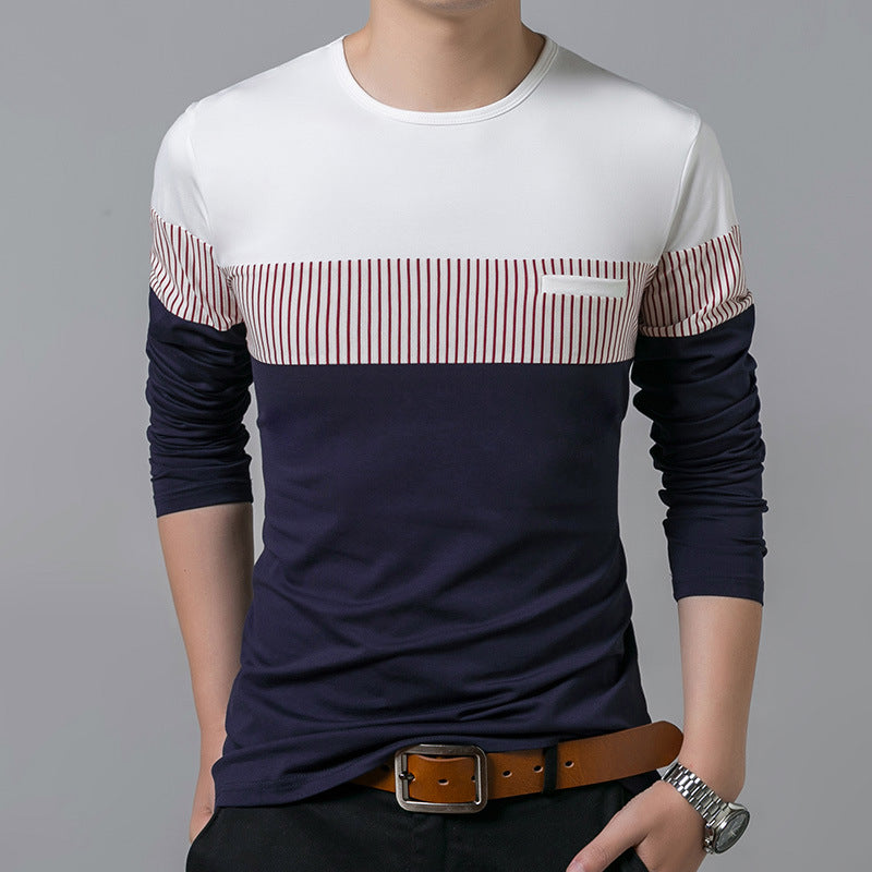 Vertical stripes long sleeve casual T-shirt