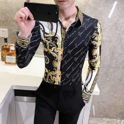 Printed slim trend shirt men