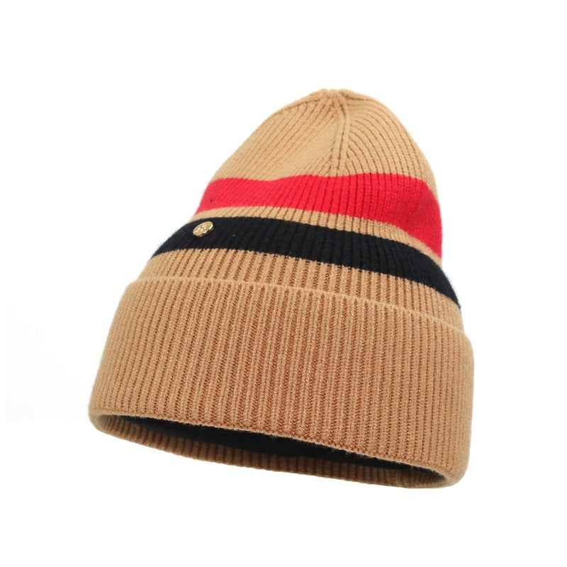 Letter Knitted Hat Warm European Ear Protection Wool Striped Outdoor Women