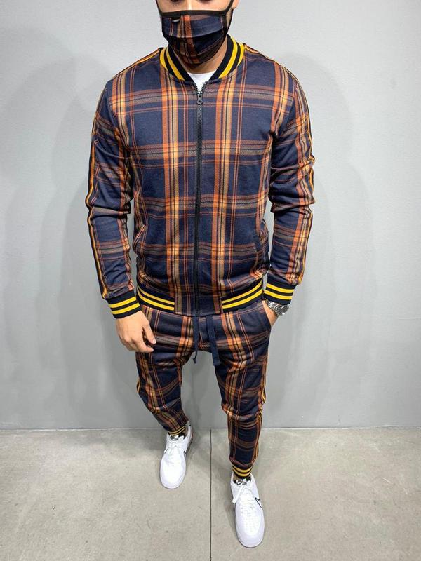 Trendy Fashion Men's Casual Striped Plaid Suit