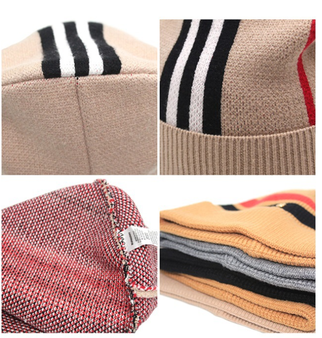 Letter Knitted Hat Warm European Ear Protection Wool Striped Outdoor Women