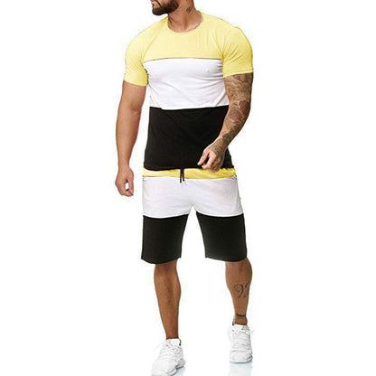 Splicing short sleeve casual sports suit