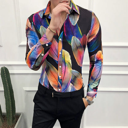 Men's long-sleeved floral shirt