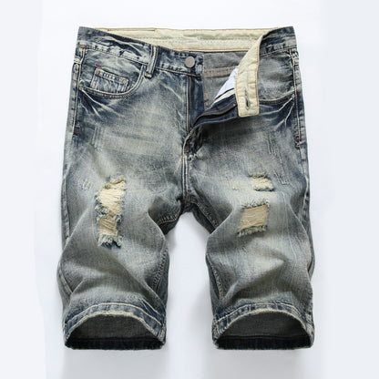 Cotton Ripped Light Color Slim Denim Shorts