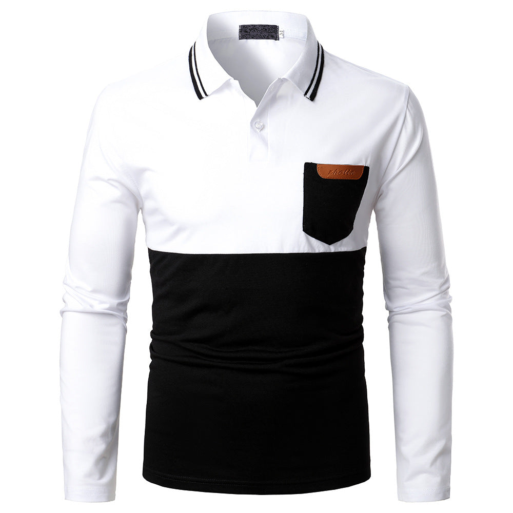 Men's POLO Shirt Two-color Stitching Cowhide