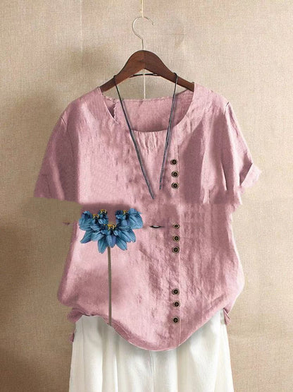 Retro Cotton And Linen Embroidered Button Shirt Women