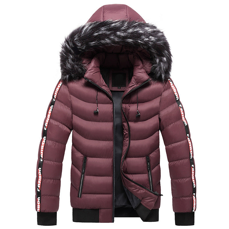 Men's fur collar padded striped coat