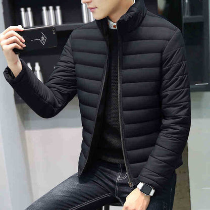 Men's stand collar thick solid color casual down cotton suit youth Slim trend coat men