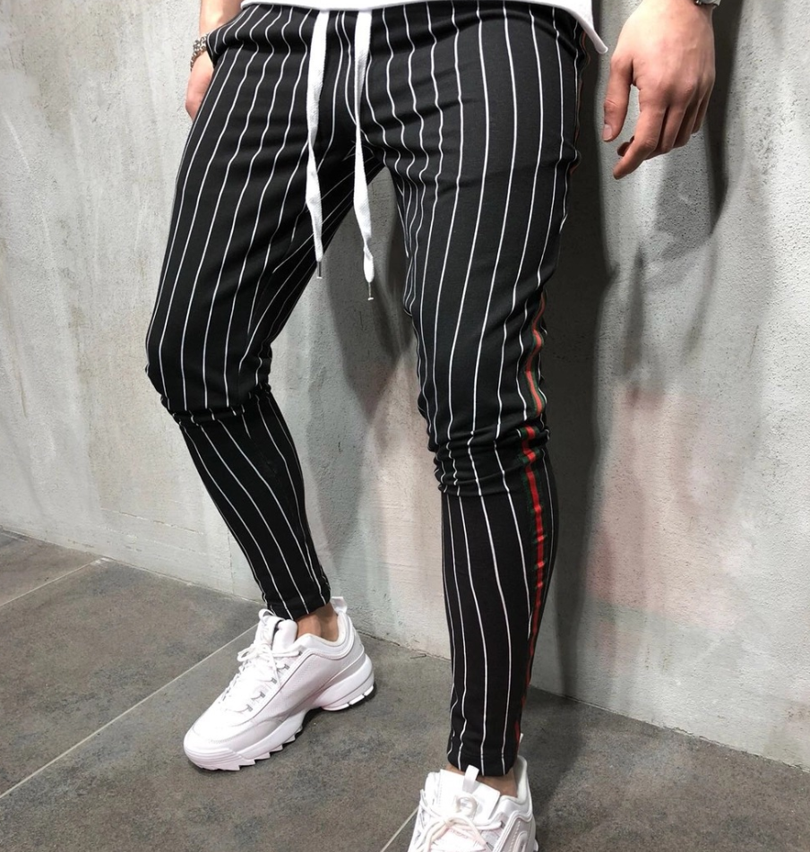 Striped tether jogging men's trousers