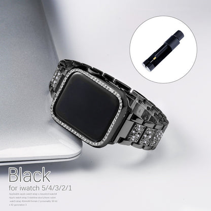 Compatible with Apple, Three Bead Diamond Bracelet Metal Full Diamond IWatch Stainless Steel