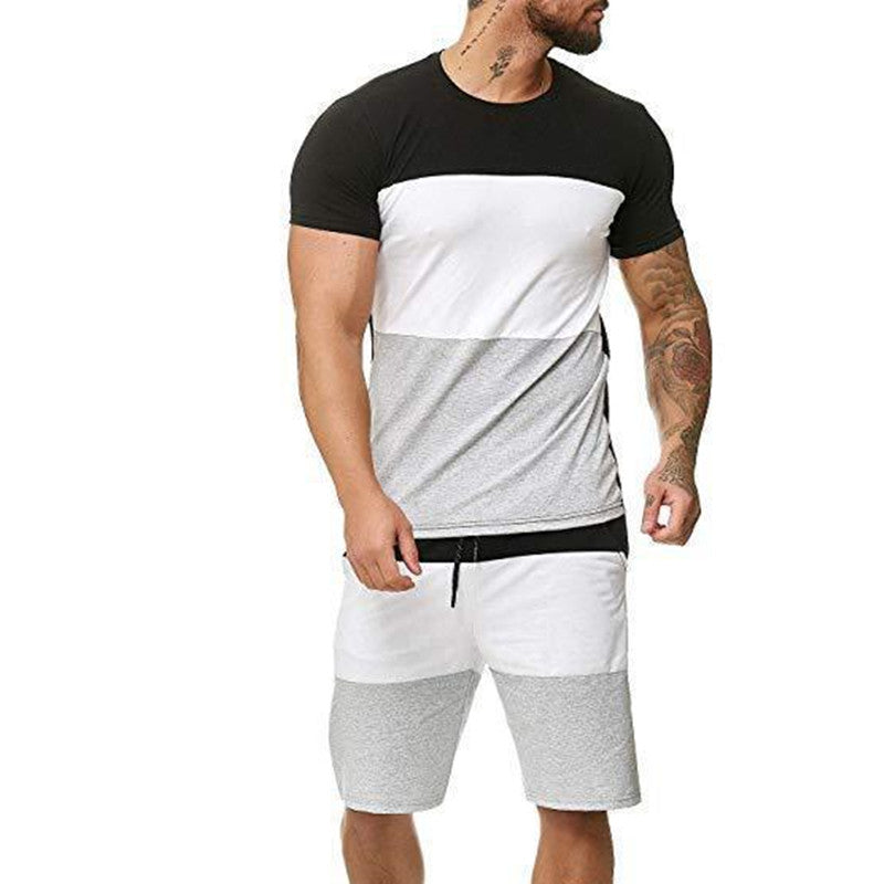 Splicing short sleeve casual sports suit