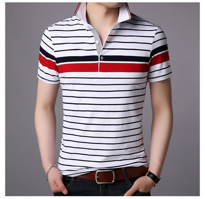 Men's striped lapel short-sleeved T-shirt