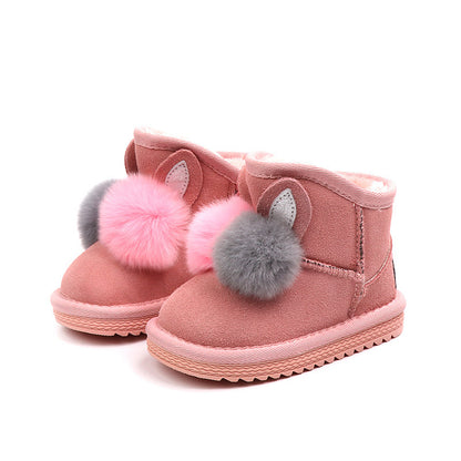 Rabbit fur ball girls and children snow boots