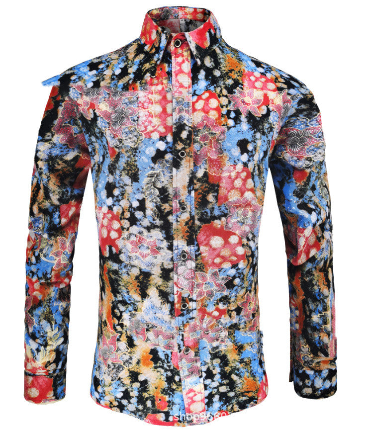 Men's Long-sleeved Shirts Linen Cotton Printing New Products Autumn