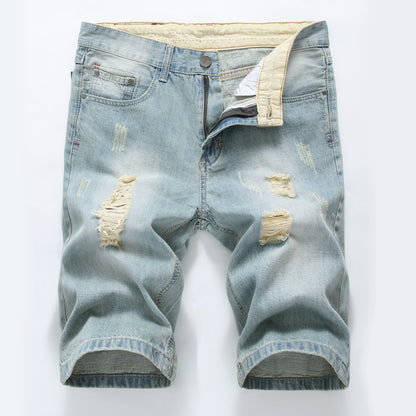 Cotton Ripped Light Color Slim Denim Shorts