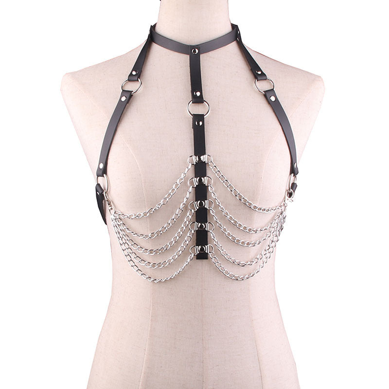 Leather collar body chain wild chest chain