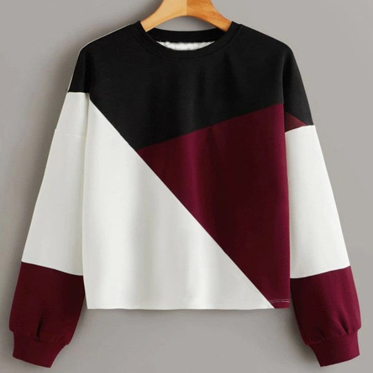 Patchwork round neck pullover sweater